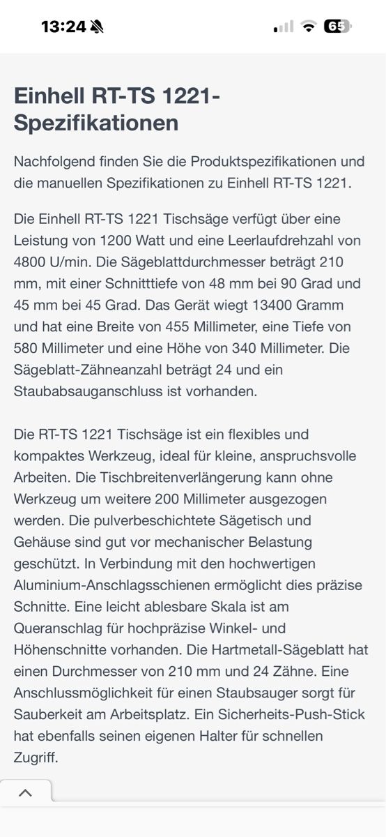 Einhell Scies: Einhell Tischkreissäge RT-TS 1221 – Neuf avec emballage d'origine à Sisseln AG par Daeha1 1