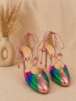 SALDI  Scarpe donna tacco alto multicolore con lacci tg 37