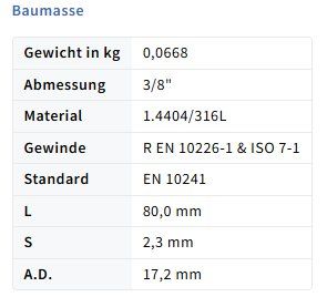 GF Ferramenta: Rohrdoppelnippel  3/8" x 80mm – Nuovo e nell'imballaggio originale da Amriswil venduto da SwissFittings 1