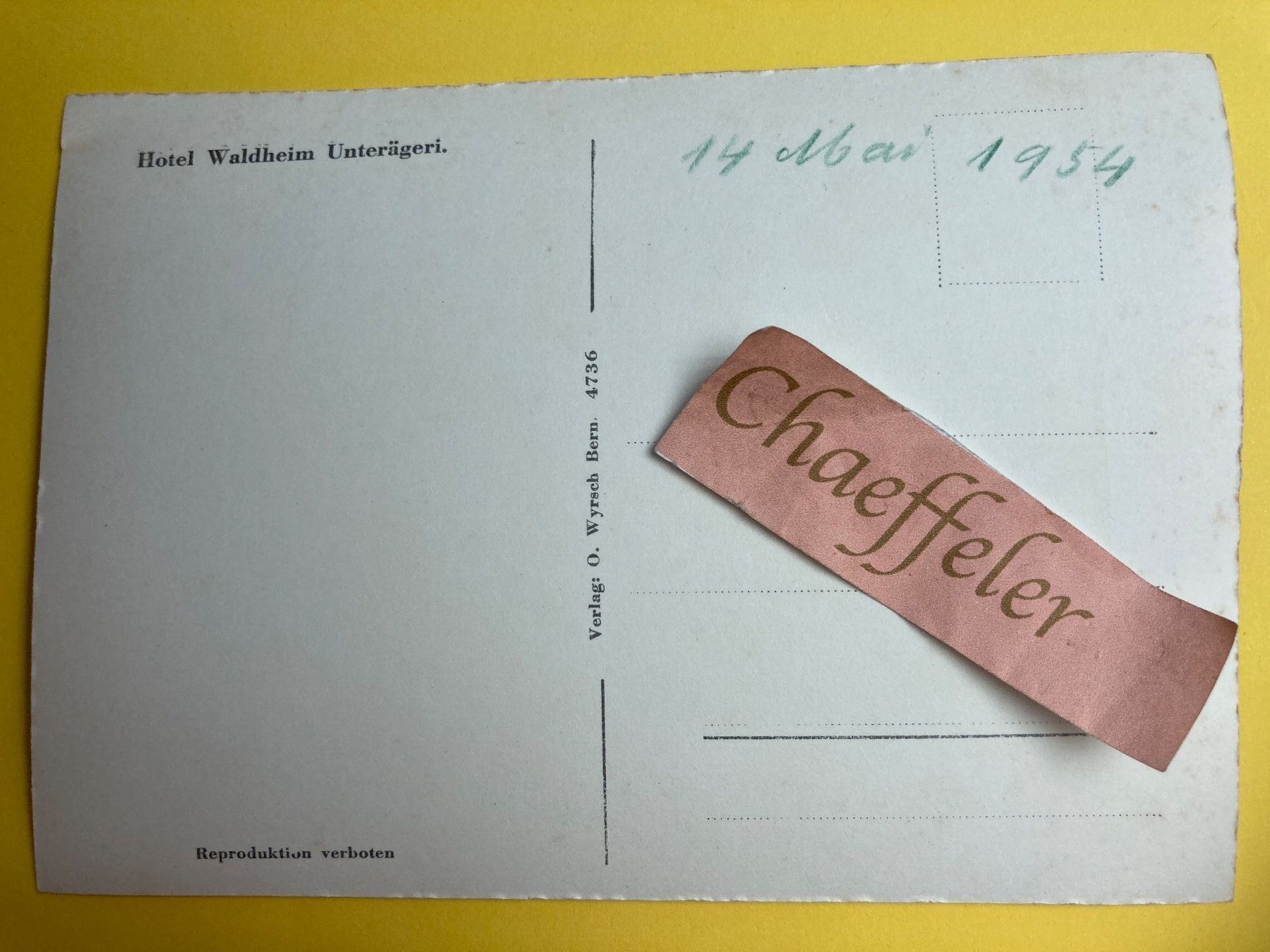Cartoline postali: 1954 Hotel Waldheim Unterägeri. – Usato da Zürich venduto da Chaeffeler 1