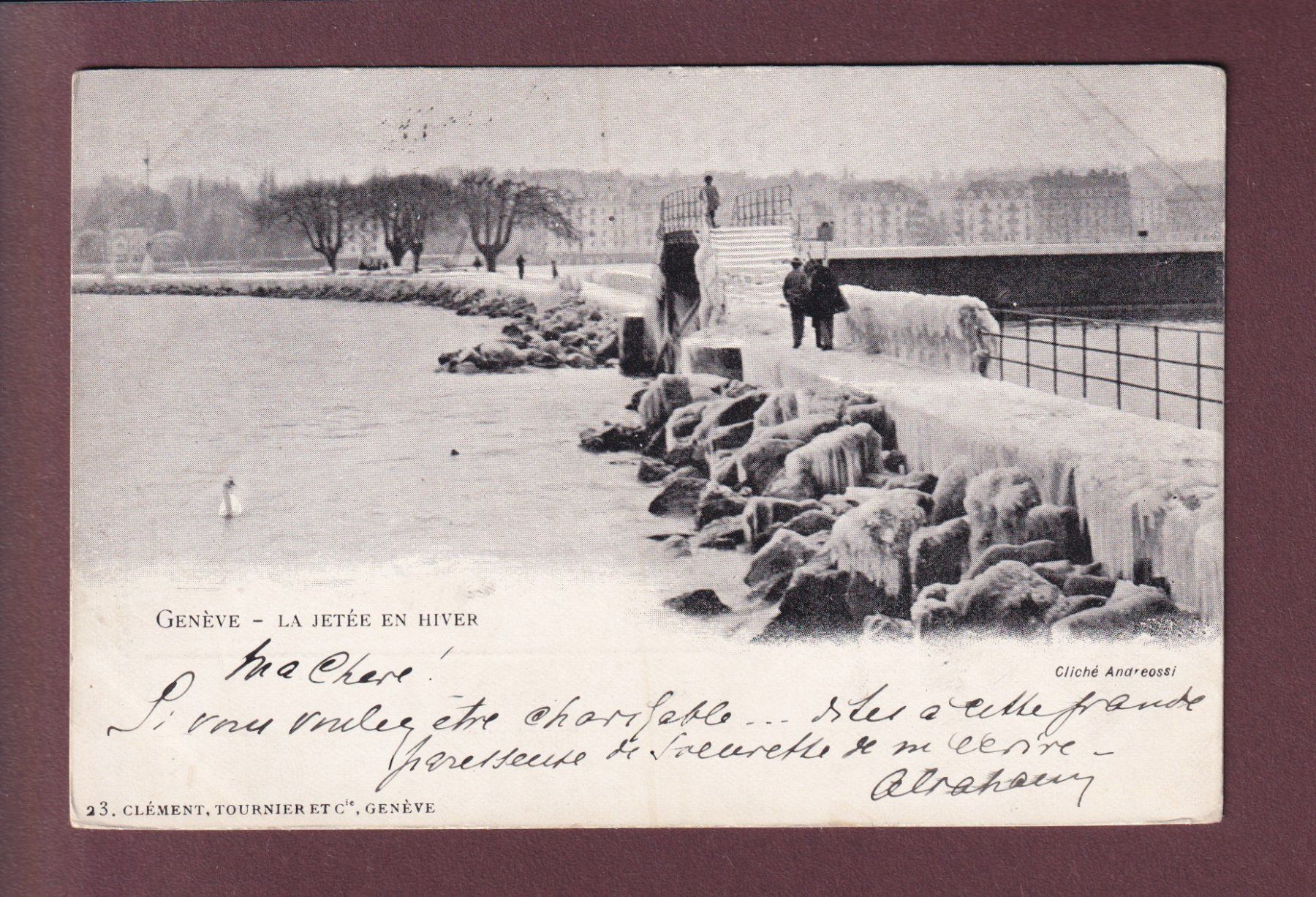 Cartoline postali: GENEVE - La jetée en hiver - 1903 – Usato da Pully venduto da nicecards