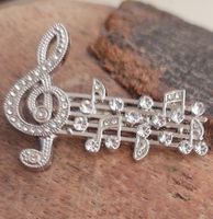Brosche mit Noten & Violinschlüssel mit Strass