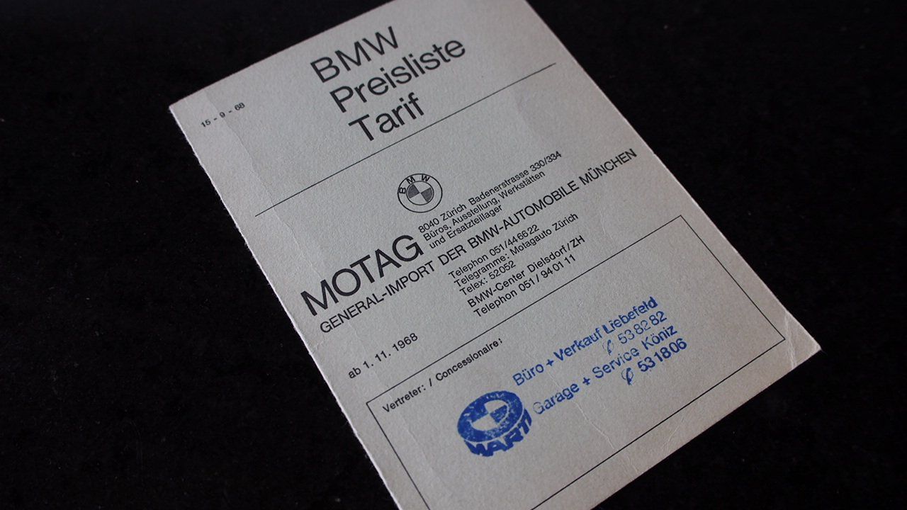 BMW Documenti: BMW Preisliste 16.9.1968 – Usato da Zofingen venduto da sosalinos01