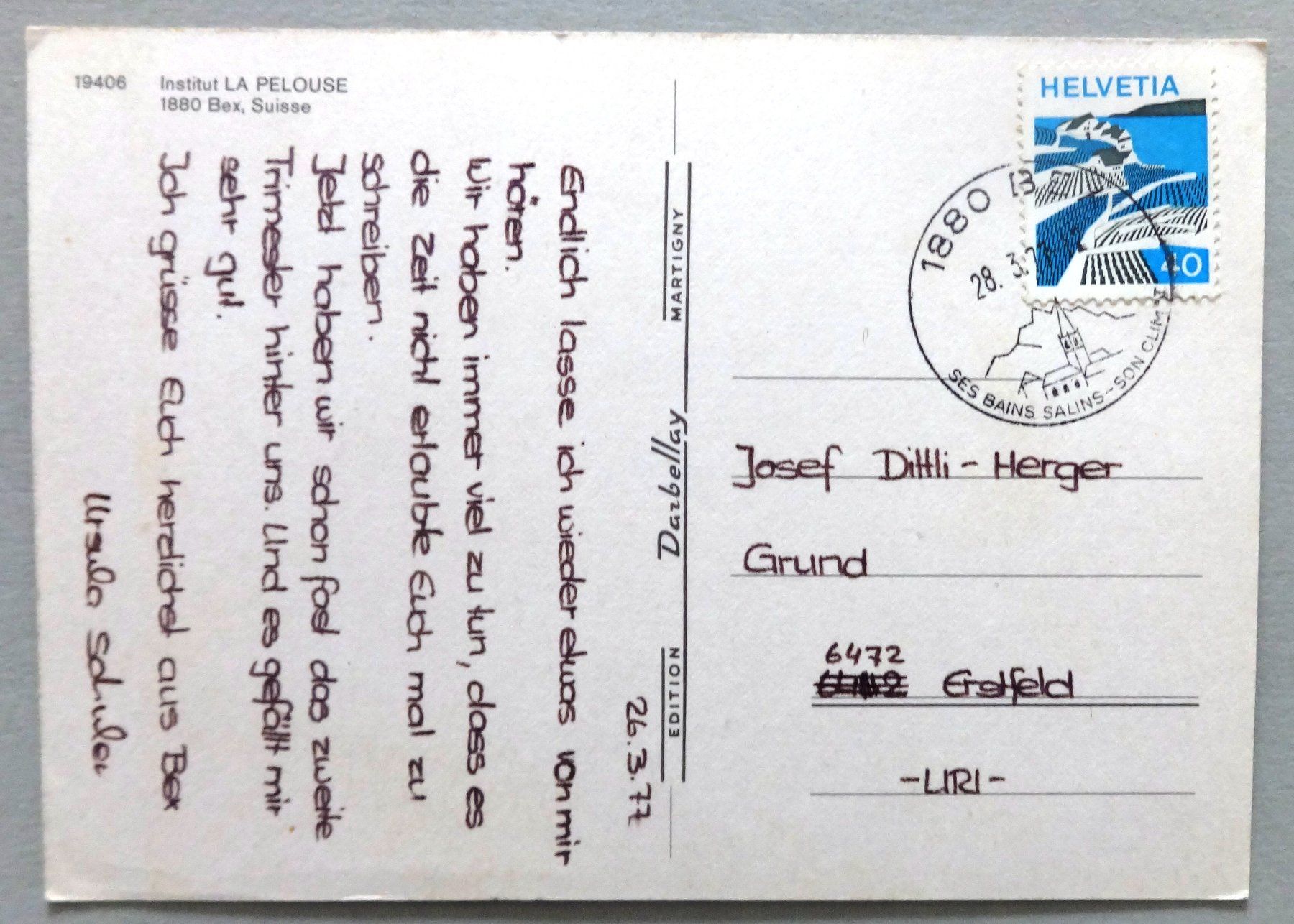 Cartoline postali: Institut La Pelouse, Bex – Difettoso da Fétigny venduto da Billy2miny 1