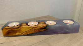 4er Teelichthalter aus Olivenholz und Epoxidharz