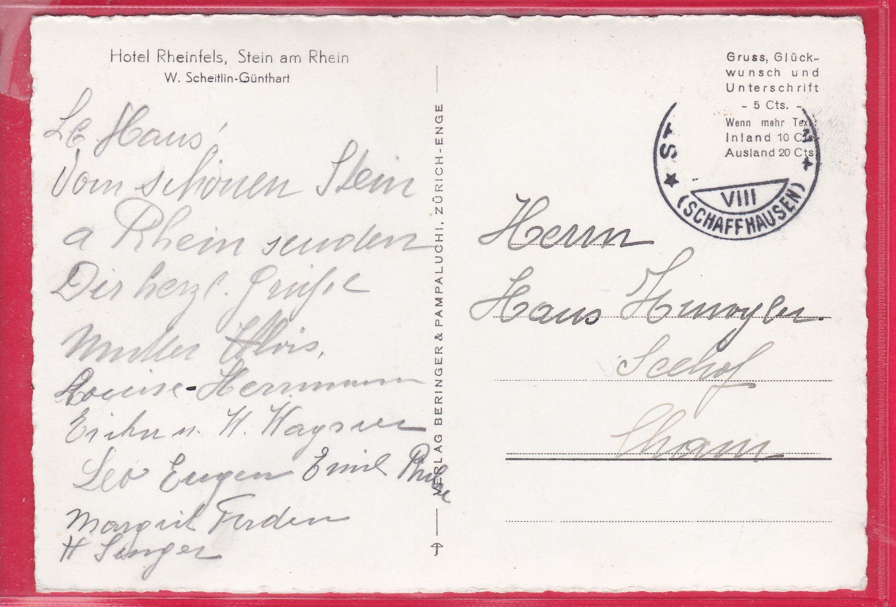 Cartoline postali: STEIN AM RHEIN, HOTEL RHRINFELS – Usato da Oberrieden venduto da Gebirgsstelze 1
