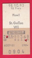 KARTON BILLETT, FLAWIL - WIL, 2.KLASSE, RETOUR, HALBTAX,1983