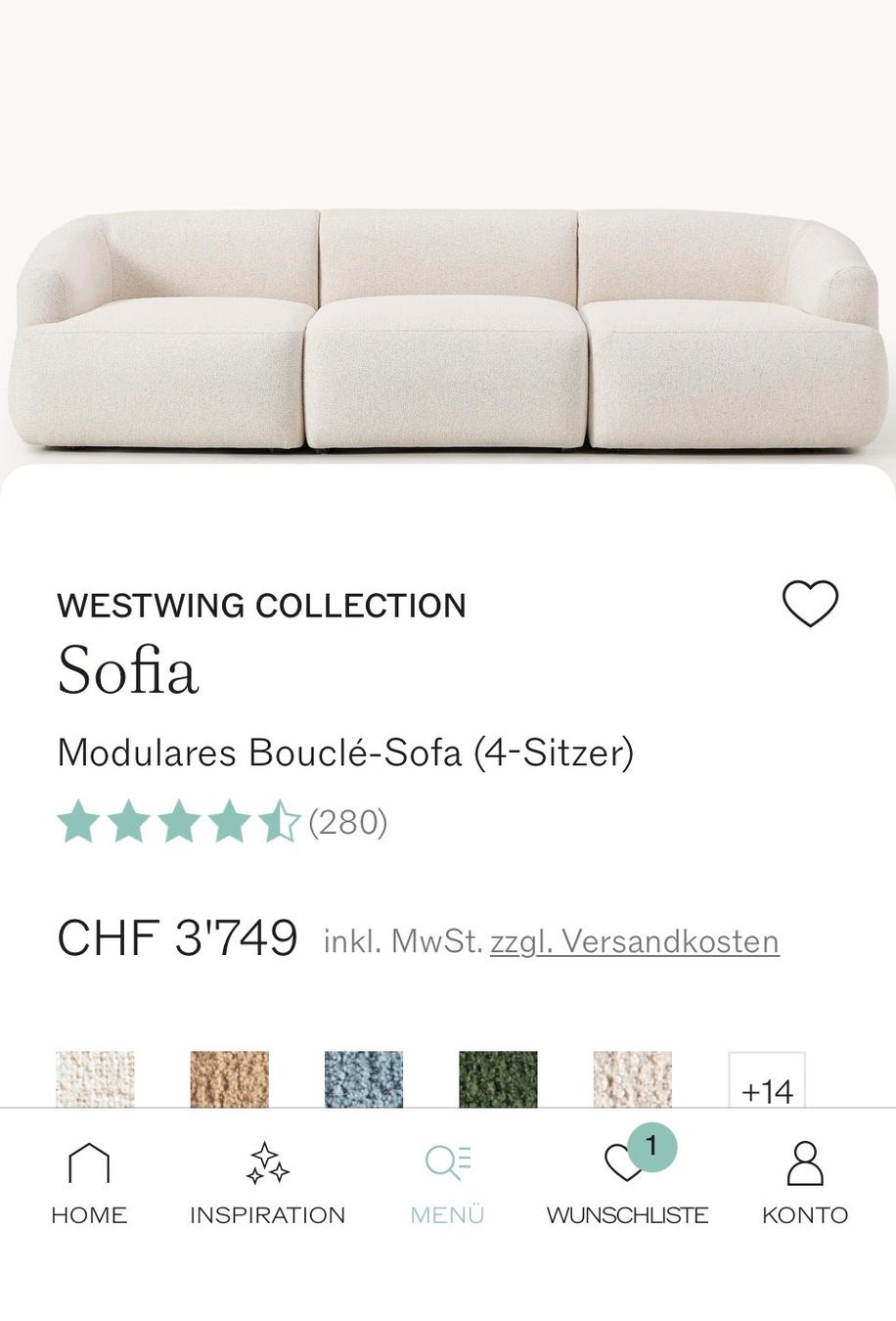 Westwing Divani: Westwing Sofia Modul-Sofa Bouclé 4-Sitzer gebraucht – Usato da Stäfa venduto da ker_9bcz