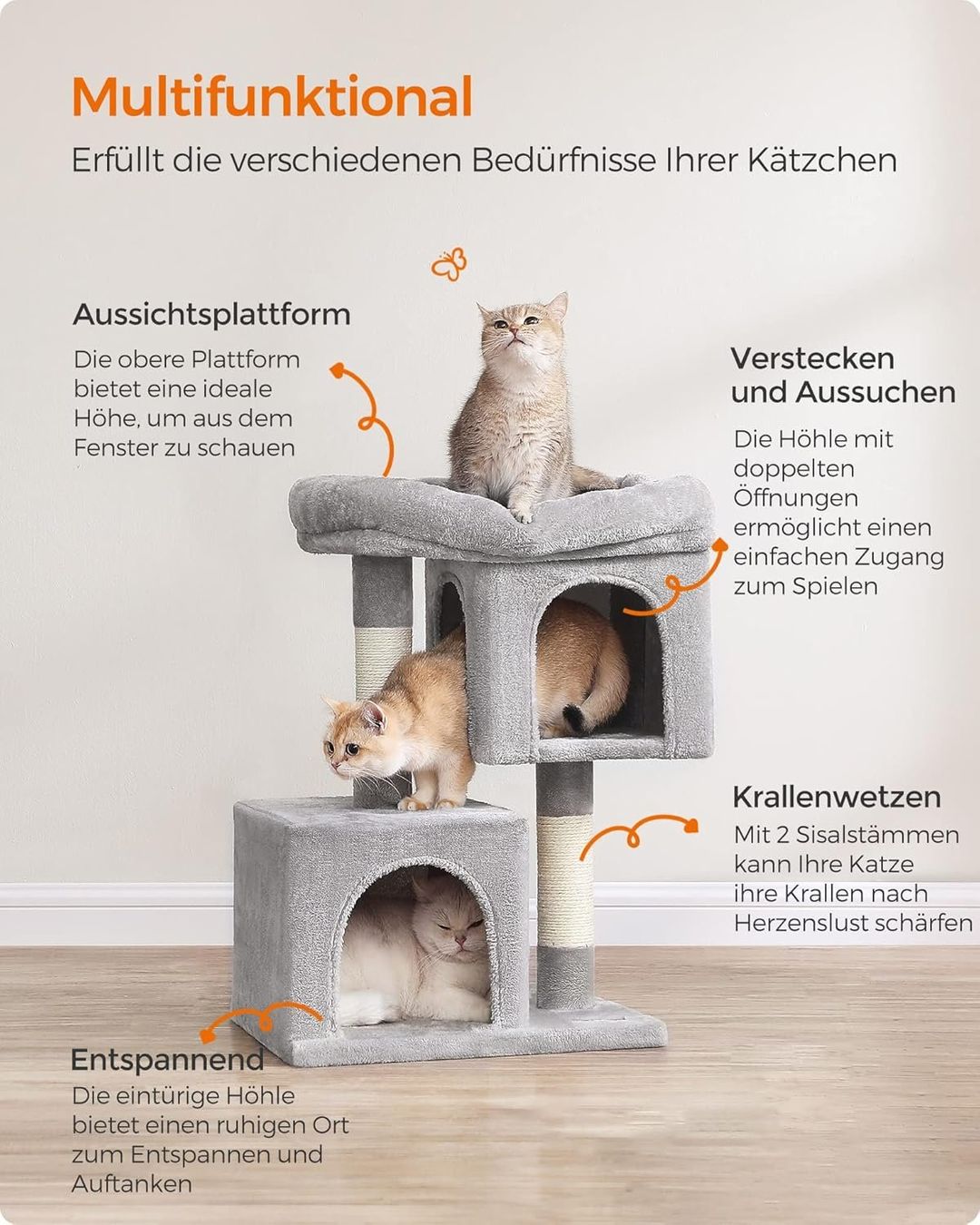 Katzenbaum - Kratzbaum: Kratzbaum Katzenbaum mit Katzenhaus Sisal Hellgrau – Neu und originalverpackt aus Schaffhausen von AllesMussRaus90 3