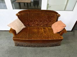 Antikes Samtsofa, goldbraun, Vintage / Art déco