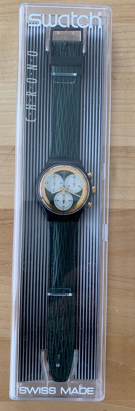 Swatch Orologi: Swatch Chrono gold grün 1992 – Nuovo e nell'imballaggio originale da Zürich venduto da ruedigg