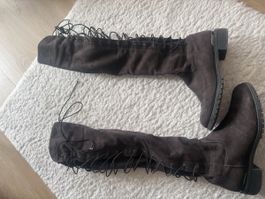Braune Overknee Stiefel Gr. 38 mit Schnürung, Top Herbst!