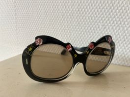 Vintage-Cat-Eye Sonnenbrille, mit eingravierten Rosen, 50er