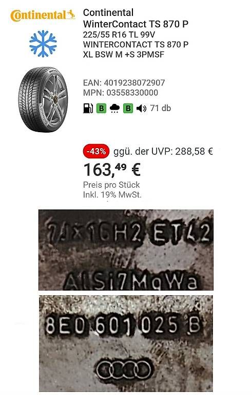 Pneumatici & Ruote complete: Audi Winterräder 16" Zoll – Usato da Möhlin venduto da .Fabio_ 4
