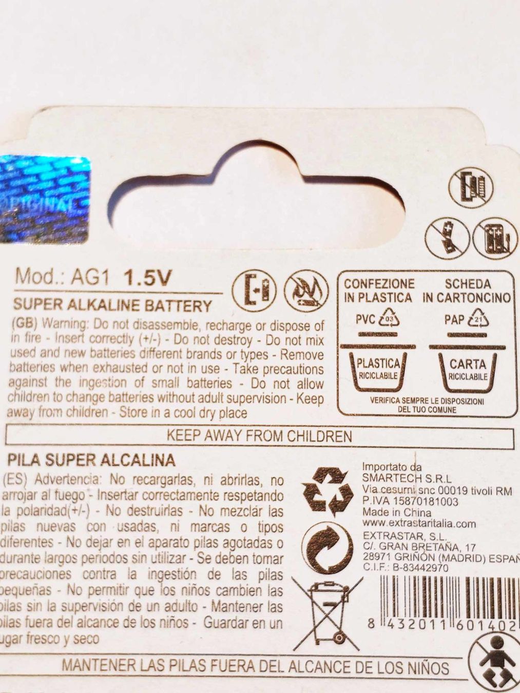 Caricatori & Batterie: Duo-Pack AG1 BATTERY / compatible LR621 /  AG1 / 364 / SR60 – Nuovo e nell'imballaggio originale da Minusio venduto da graziano11 2