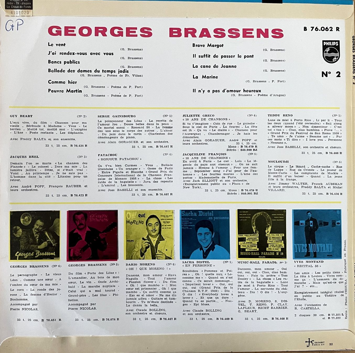 Schallplatten: Georges Brassens LP 10' - No 2 – Gebraucht aus Savagnier von Ne2065 1