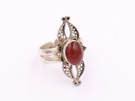 Silber Damen Ring Vintage Roter Edelstein Filigran Art Deco