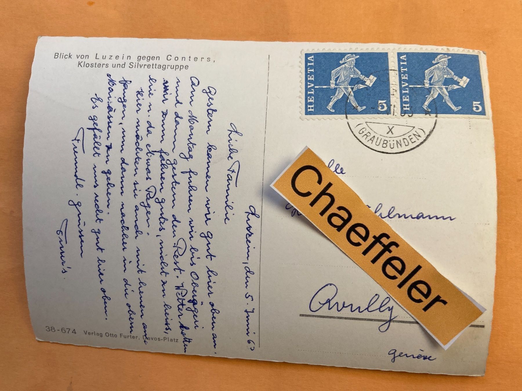 Ansichtskarten: 1963 Blick von Luzein gegen Conters, – Gebraucht aus Zürich von Chaeffeler 1