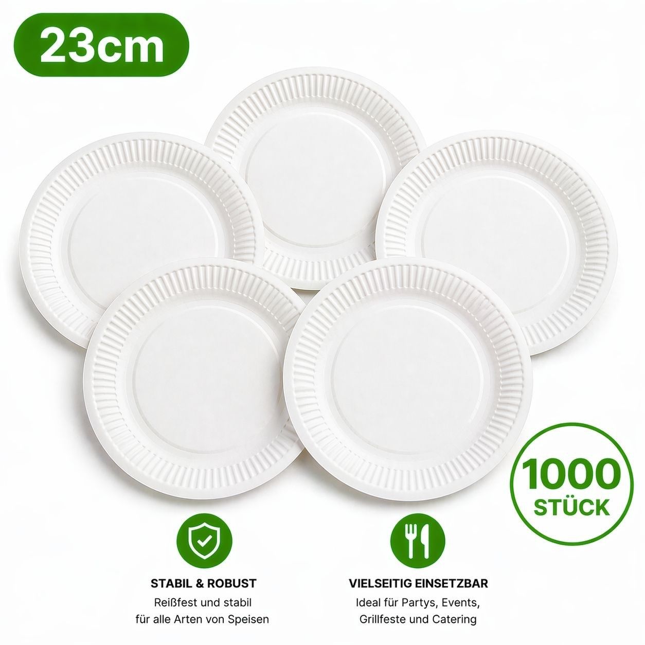Piatti: 1000  Pappteller 23cm Weiß Stabil Einwegteller Party Teller – Nuovo e nell'imballaggio originale da Bülach venduto da StoreInShop.com 2