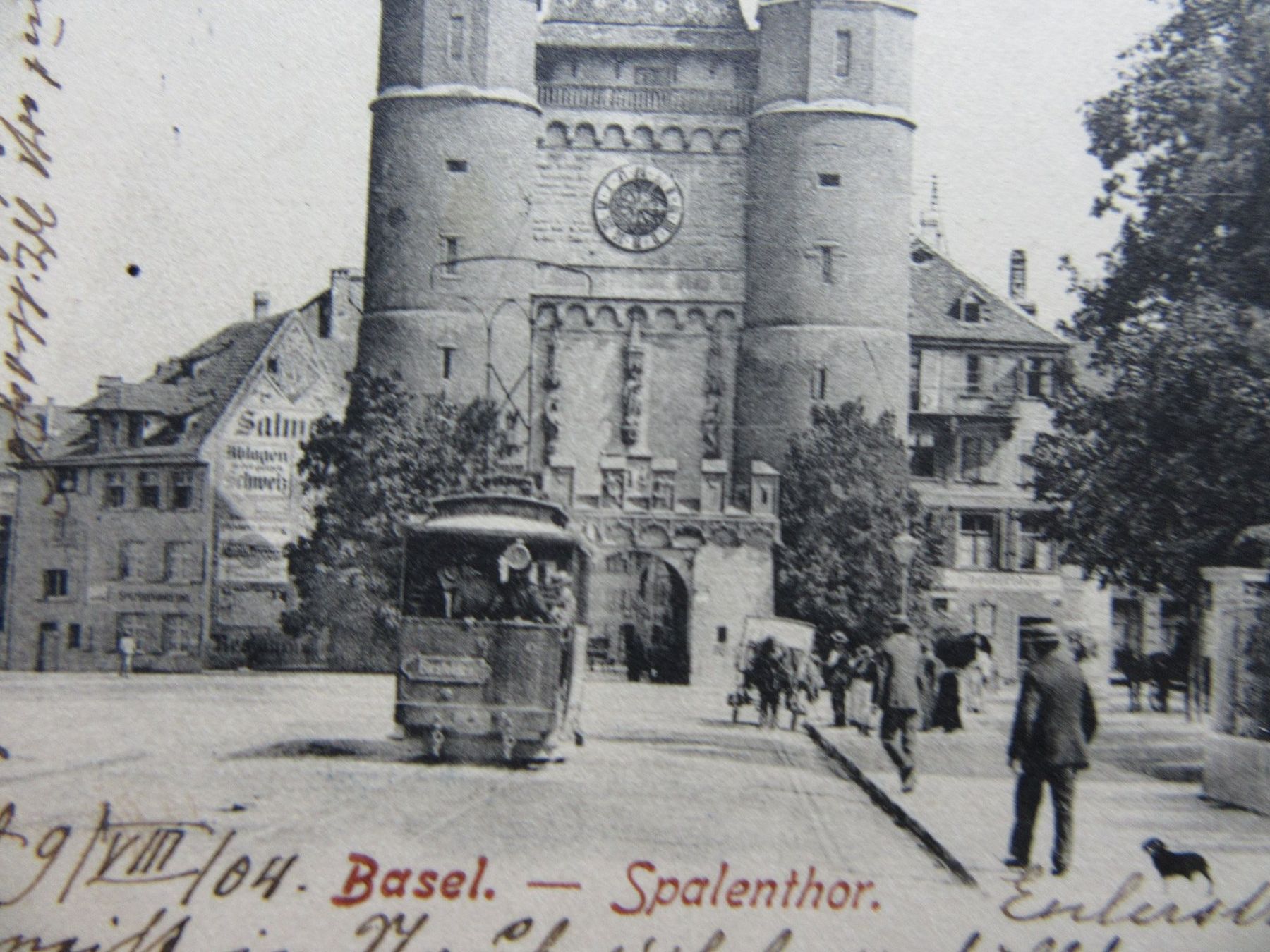 Ansichtskarten: BASEL 1904 BS AK SPALENTHOR TRTAM "BIRSFELDEN" LEUTE – Gebraucht aus Ettingen von Hausi4711 1