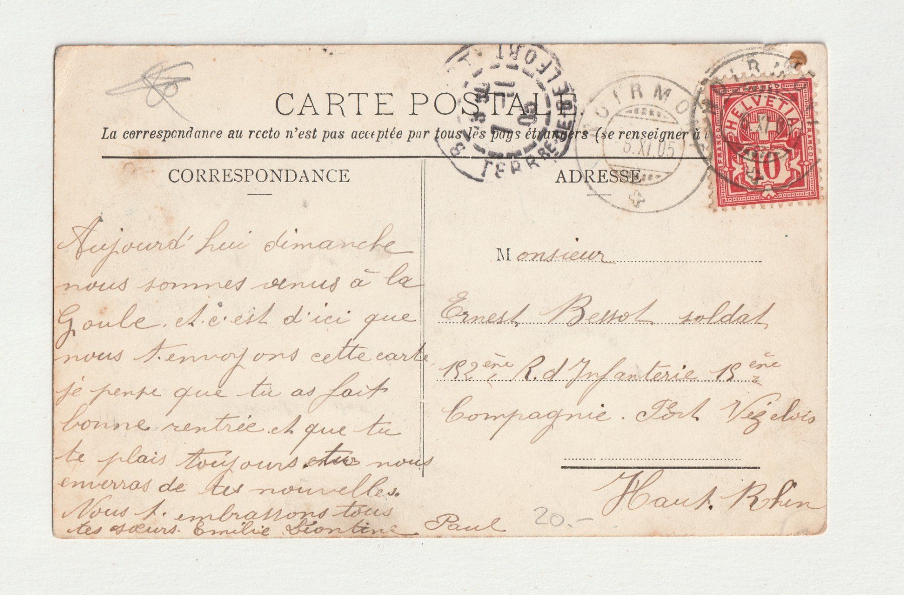 Cartes postales: La Goule - Doubs (Suisse) - 1905 – D'occasion à Romainmôtier par Oaxaca9 1