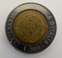 Italien 500 Lire, 100. Jahrestag - Bank von Italien 1993