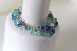 Designschmuck - Armband 925 Silber mit blauen Glasblüten