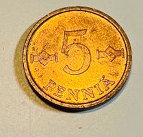 Finnland 5 Penniä Münze, Jahrgang 1974, Top Zustand AU-50!