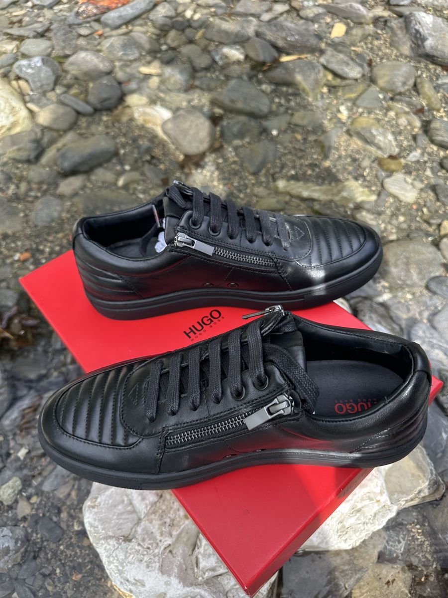 Hugo Boss Nuvi Sneakers Nere in Pelle con Zip Taglia 44 (Neu und