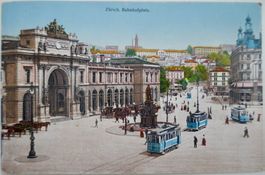 Postkarte 1913 Zürich Bahnhofplatz