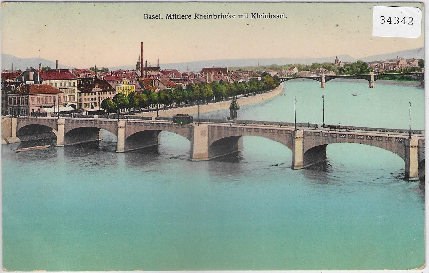 Cartoline postali: Basel - Mittlere Rheinbrücke mit Kleinbasel - Litho – Usato da Ettingen venduto da Kartenplanet