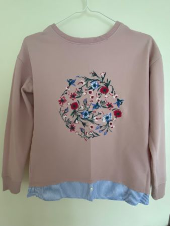 Rosa Pullover mit Blumen Stickerei, Grösse XS