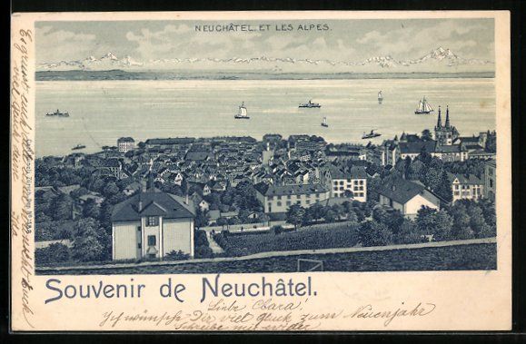 Cartoline postali: Litho Neuchatel, Teilansicht mit Wasser- – Usato da Berlin venduto da bartko-reher