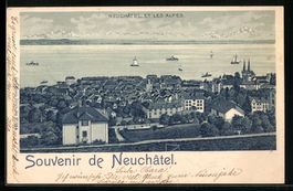 Litho Neuchatel, Teilansicht mit Wasser-