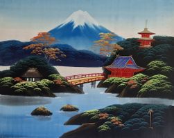5 verschiedene japanische Seidenmalereien um 1960