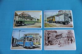 VBZ, Zürcher Strassenbahnen, Blechpostkarten, 4 Stück, neu
