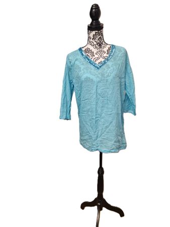 Sommer Strandtunika mit Pailletten Gr. 40/42 Türkis blau