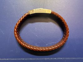 Lotus Style Herren Lederarmband Braun Geflochten