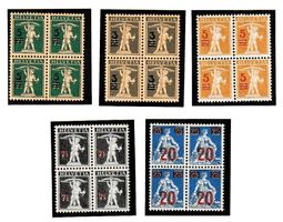 5 Viererblöcke 1920-1930 - AUFBRAUCHSAUSGABEN - ungestempelt