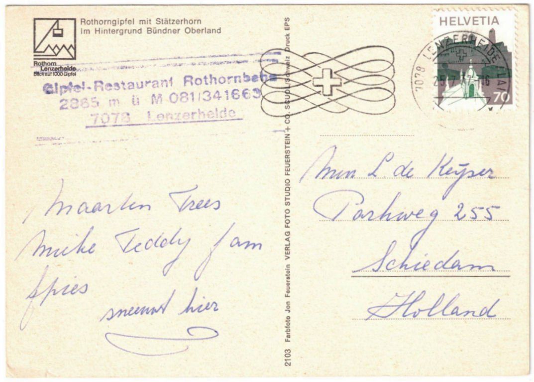 Cartoline postali: Lenzerheide - Luftseilbahn Rothorn Bergstation – Usato da Binningen venduto da Mountainrider 1