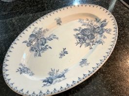 SARREGUEMINES FLORE FRANCE JUGENDSTIL OVALE PLATTE MAJOLIKA
