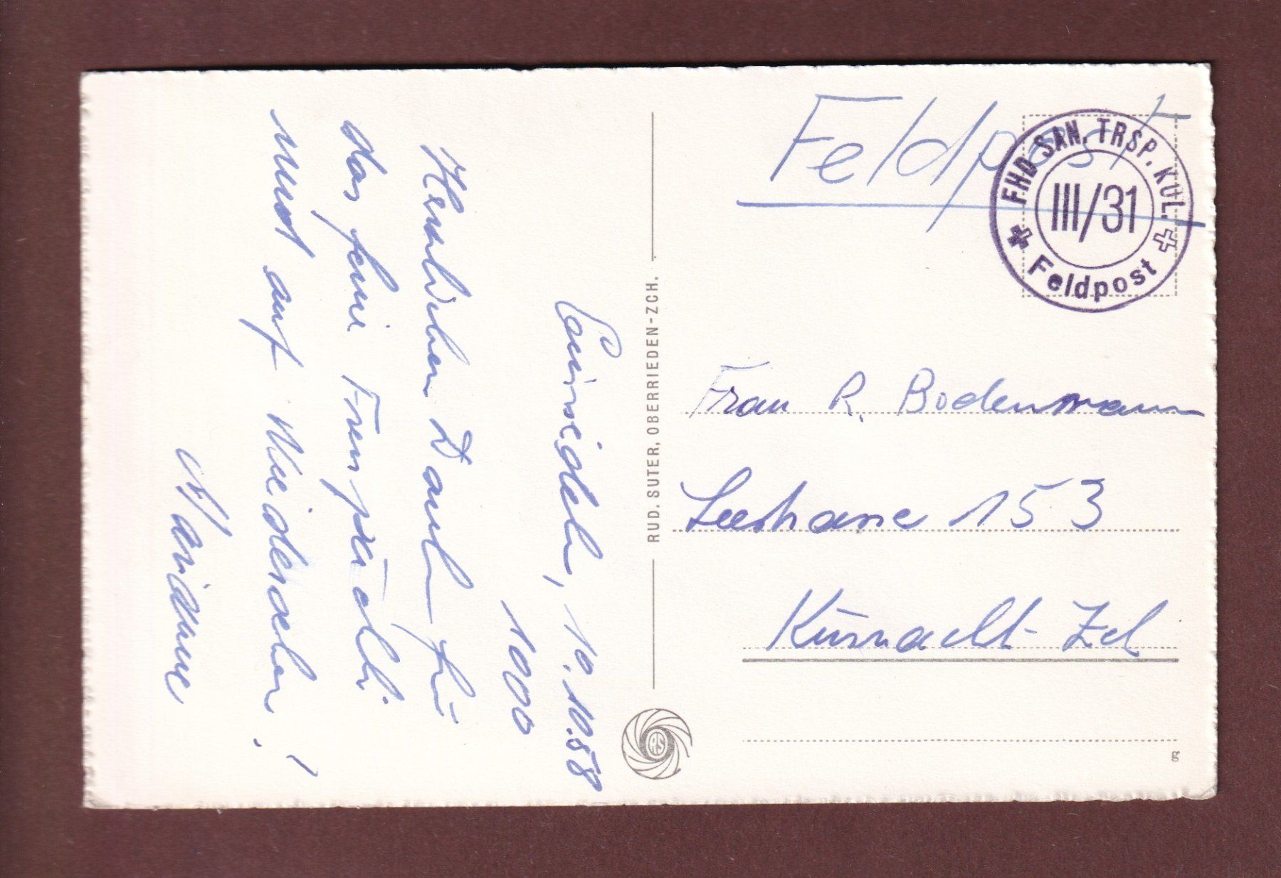 Cartoline postali: EINSIEDELN - Kloster - 1958 Feldpost – Usato da Pully venduto da nicecards-shop 1