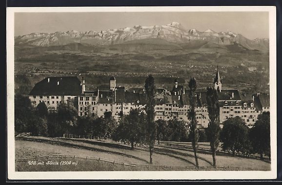 Cartes postales: AK Wil, Panoramaansicht mit Säntis – D'occasion à Berlin par bartko-reher