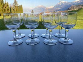 8 Weingläser Antik Likör-/Dessert Blumenmuster