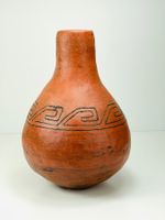 Schwere Kürbis-Vase Keramik mit südamerikanischem Dekor 32cm