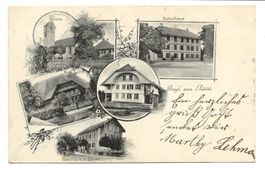 Gruss aus Rüti bei Büren (BE) Seeland - Bären Schulhaus 1902