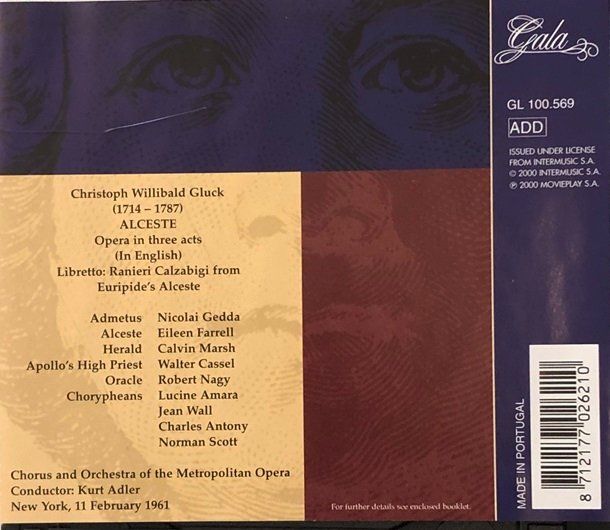 CD: Gluck - Alceste (1961, Farrell/Gedda) – Usato da Grüningen venduto da azulamarillo 1