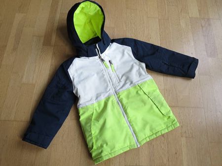 Kinderjacke, gefüttert, neon gelb - weiss - blau, Grösse 116