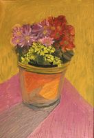 Acrylgemälde Herbstblumen im Topf, Original, Unikat!
