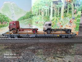 Hag Ho. Wagon plat CFF avec transport de 2 cabines de camion